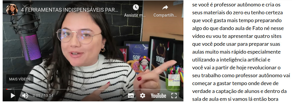ferramentas de ia para professores - youtube transcrpit